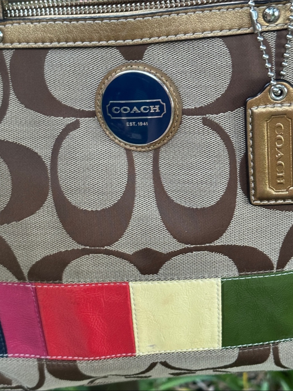 Coach Signature Canvas Tote with Multicolor Accent - Brown/Beige - Picture 4 of 14